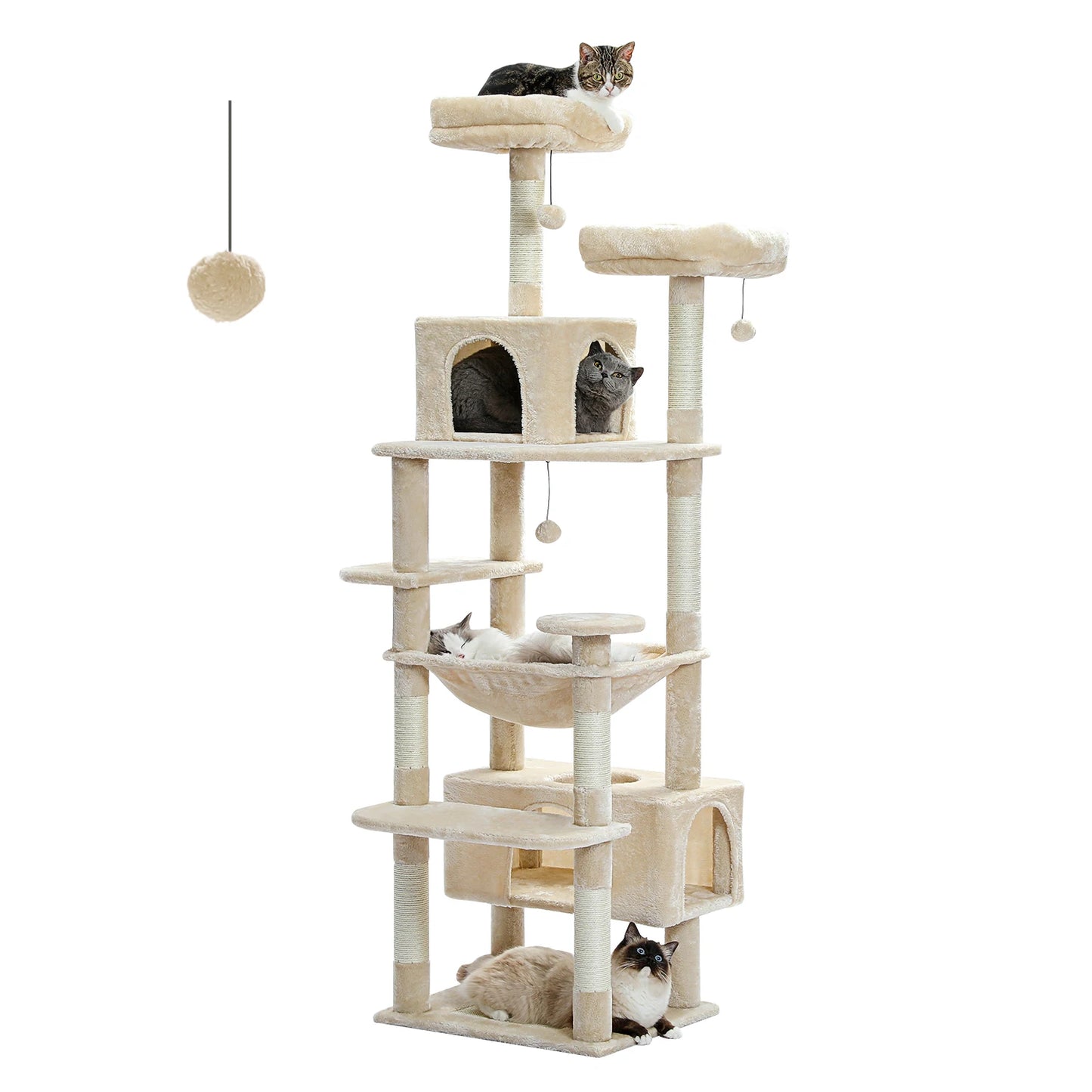 Arbre à chat multi-niveaux avec griffoirs sisal, hamac et perchoirs - Pour chats d'intérieur